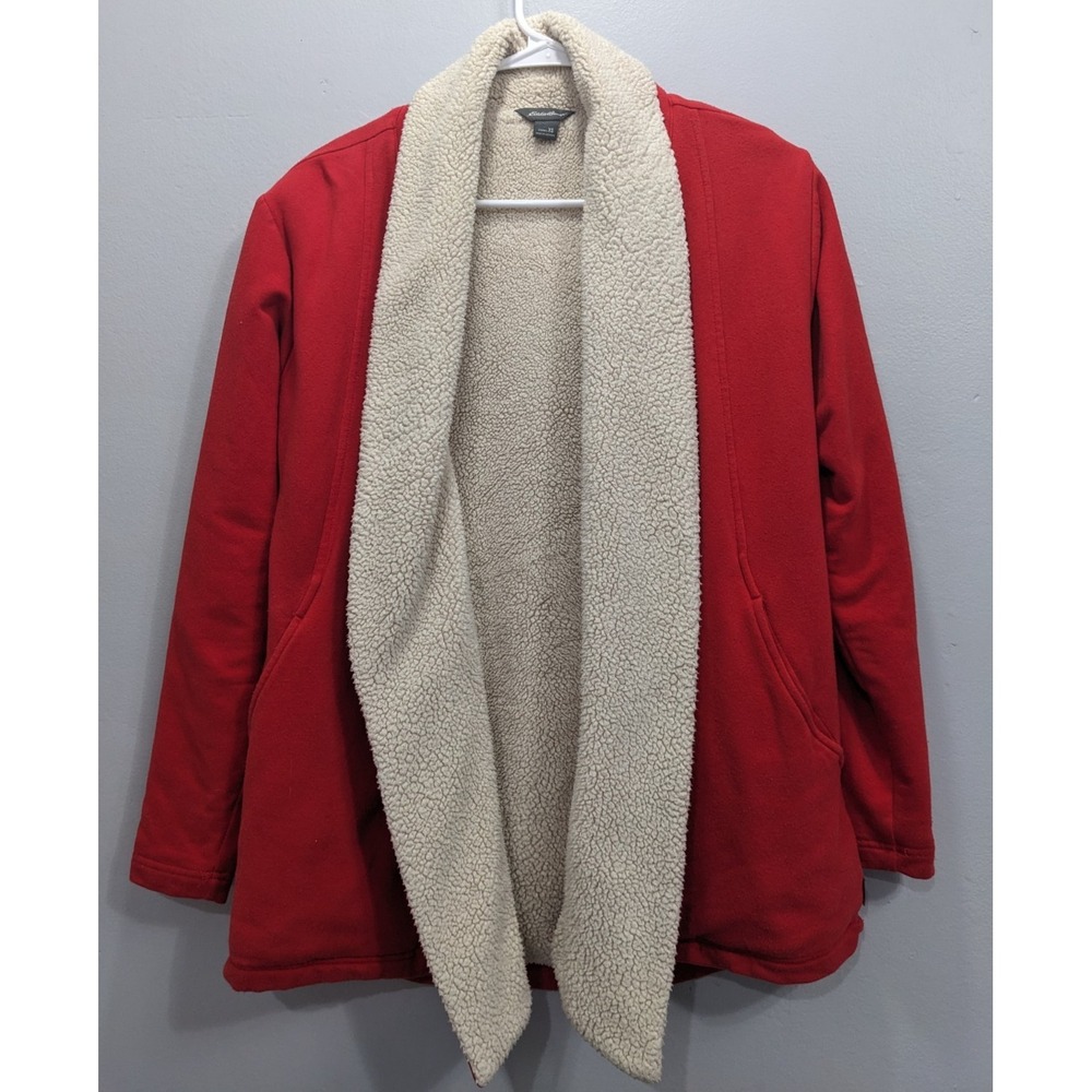 Eddie Bauer Sherpa Lined Jacket Cozy Shirt Outdoor Camping Shacket Red Women XS